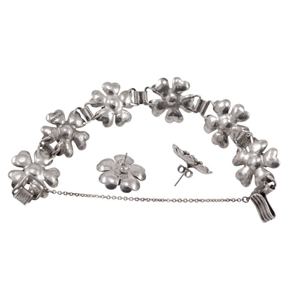 Vintage Ming's Sterling Plum Blossom Bracelet and Earrings Back