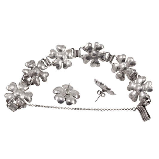 Vintage Ming's Sterling Plum Blossom Bracelet and Earrings Back