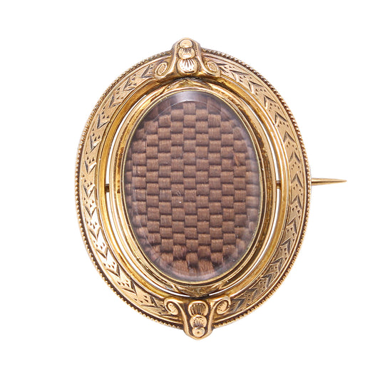Victorian 14k Yellow Gold Double Sided Swivel Locket Pin