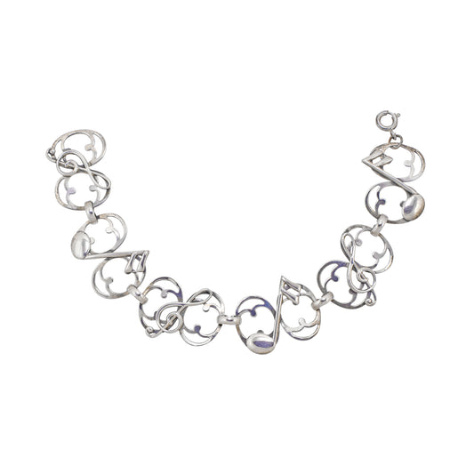 Vintage Sterling Silver Musical Notes Bracelet Front