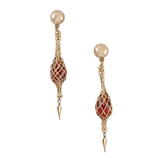 Napier Woven Wire Red Glass Earrings  Front