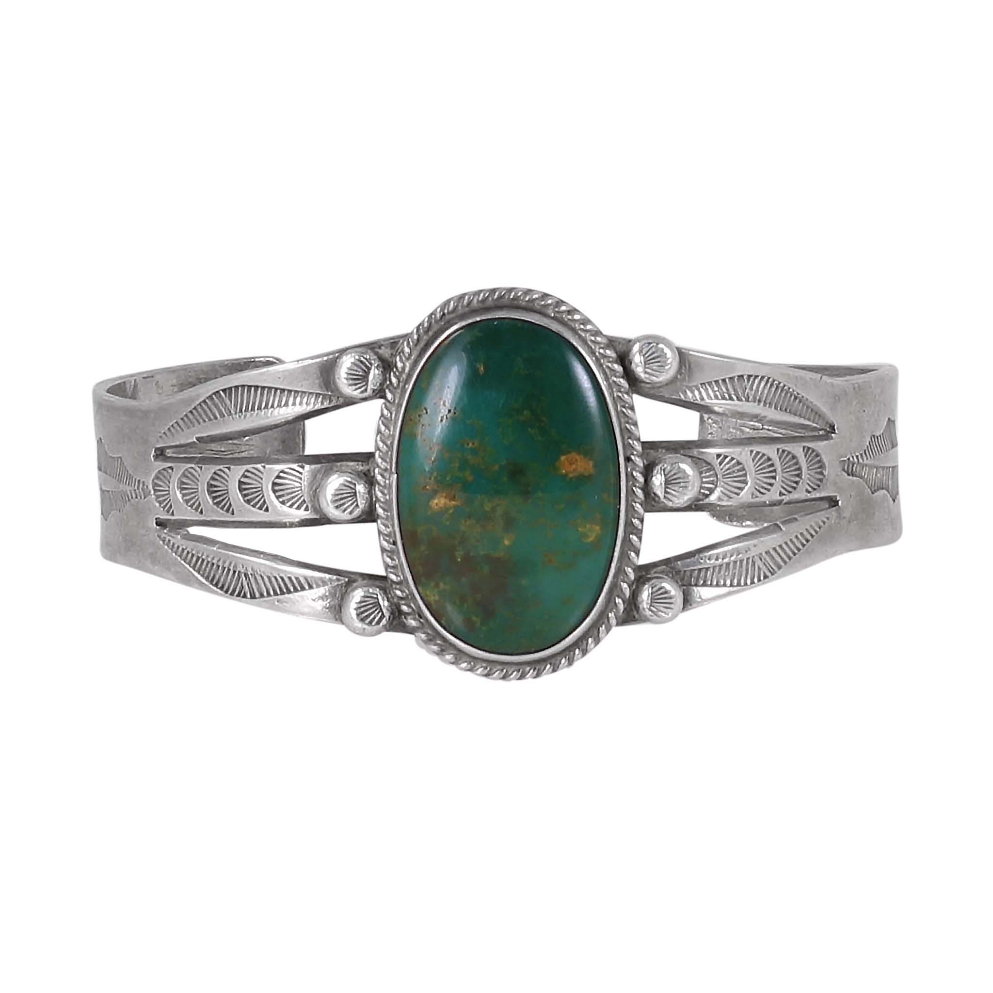 Navajo Turquoise Sterling Silver Harvey Era Cuff Bracelet Front