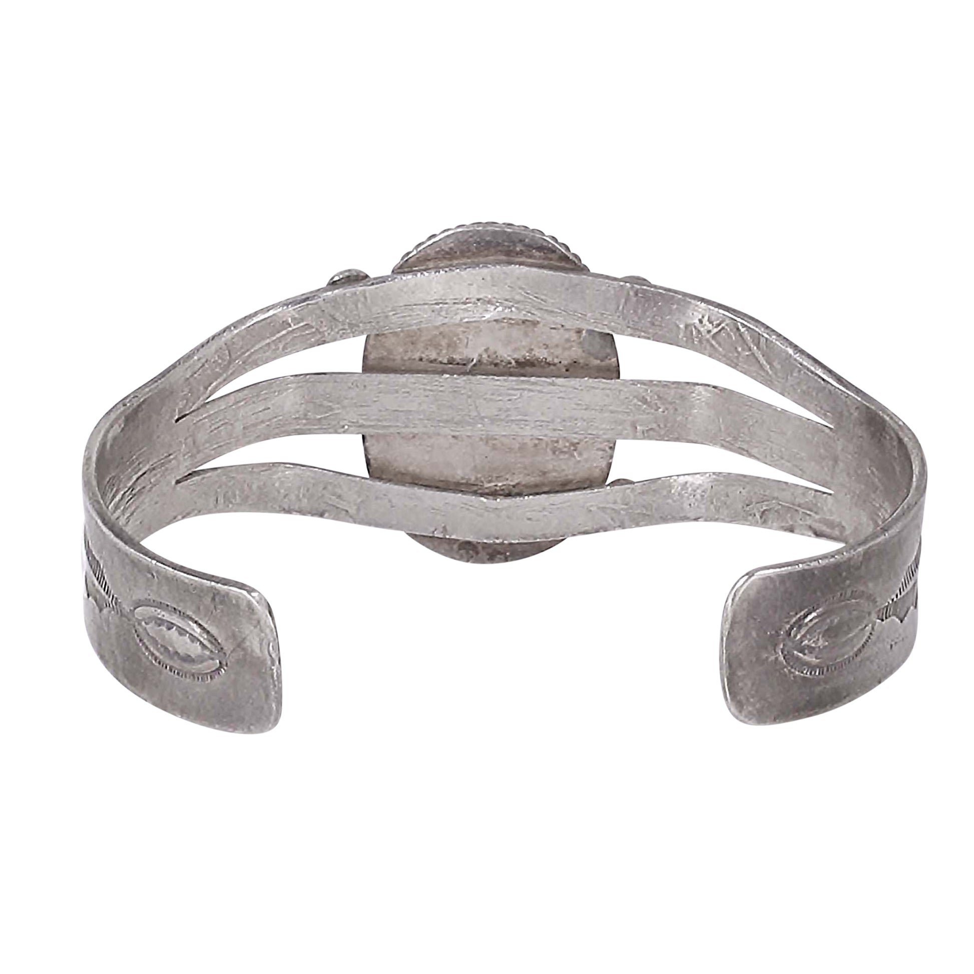 Navajo Turquoise Sterling Silver Harvey Era Cuff Bracelet Back