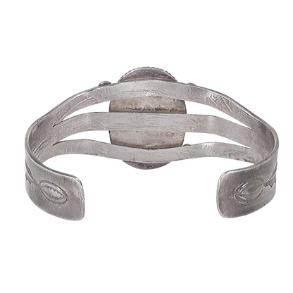 Navajo Turquoise Sterling Silver Harvey Era Cuff Bracelet Back
