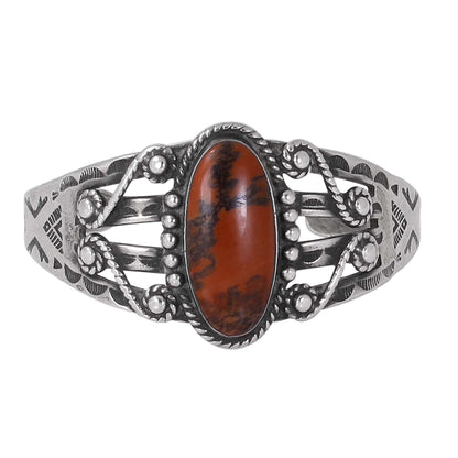 Navajo Jasper Sterling Silver Harvey Era Cuff Bracelet Front