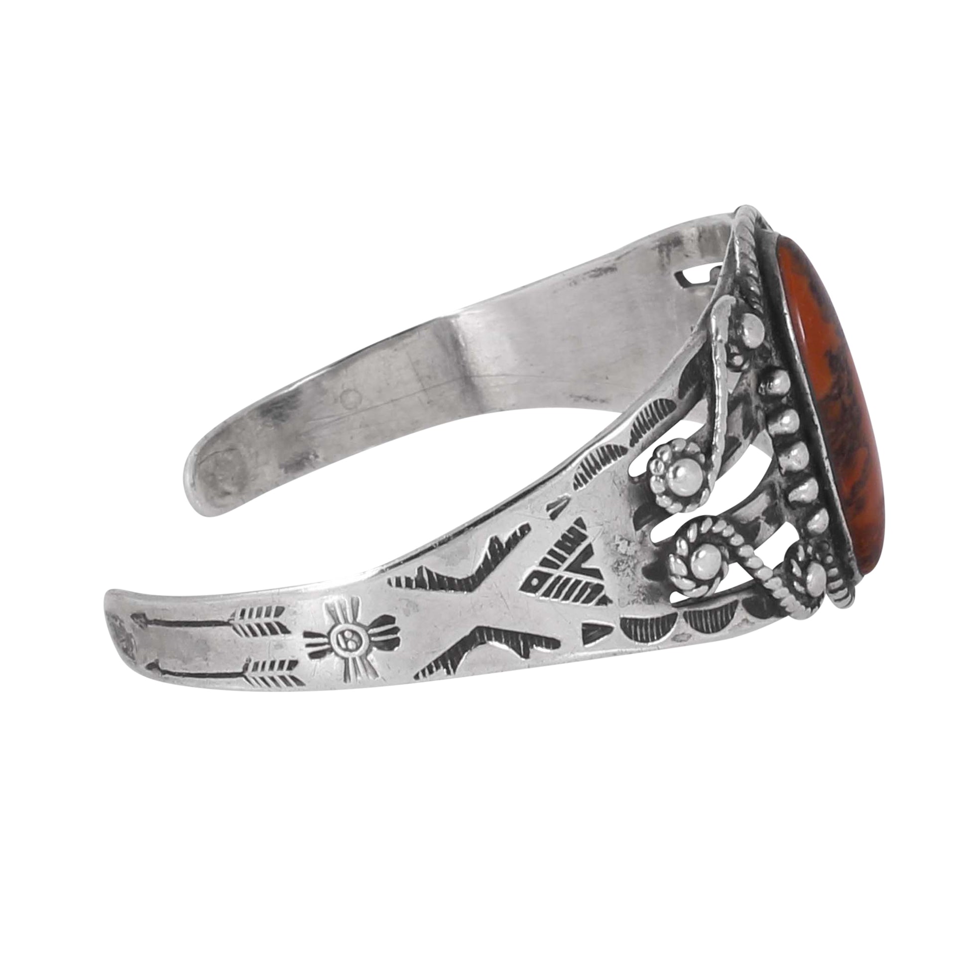 Navajo Jasper Sterling Silver Harvey Era Cuff Bracelet Stamps