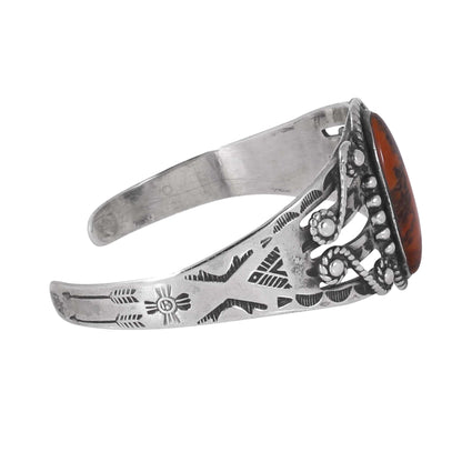 Navajo Jasper Sterling Silver Harvey Era Cuff Bracelet Stamps