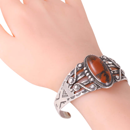 Navajo Jasper Sterling Silver Harvey Era Cuff Bracelet Worn