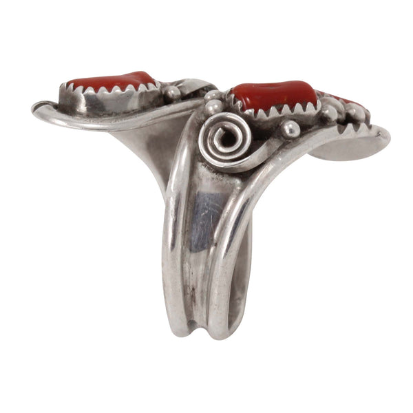 Navajo Coral and Sterling Silver Bypass Ring Side