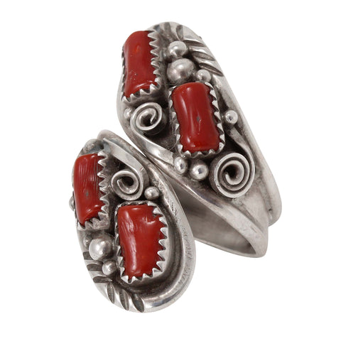 Navajo Coral and Sterling Silver Bypass Ring 