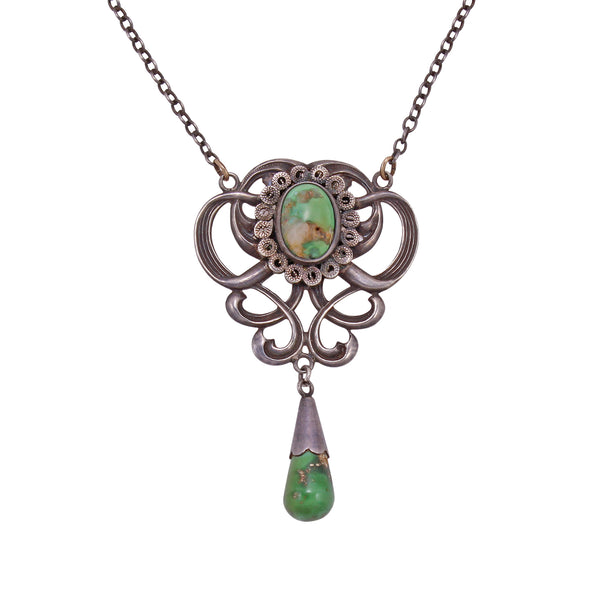 Art Nouveau Sterling Turquiose Pendant Necklace Front