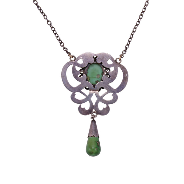 Art Nouveau Sterling Turquiose Pendant Necklace Back