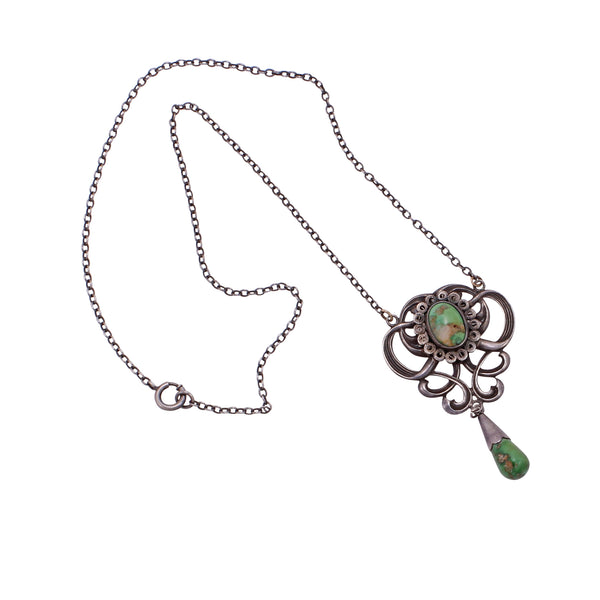 Art Nouveau Sterling Turquiose Pendant Necklace Full