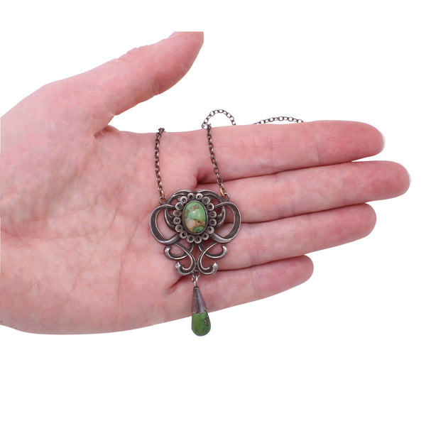 Art Nouveau Sterling Turquiose Pendant Necklace Hand
