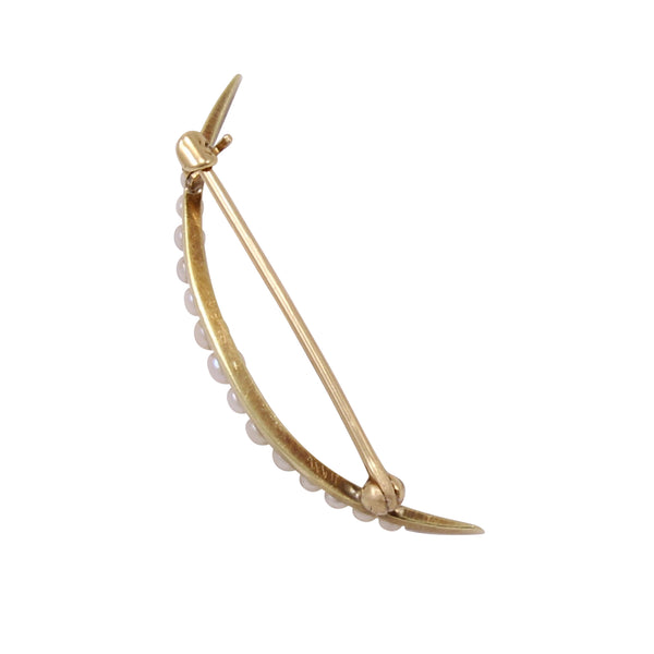 Victorian Pearl and 14k Gold Crescent Pin/Brooch Back