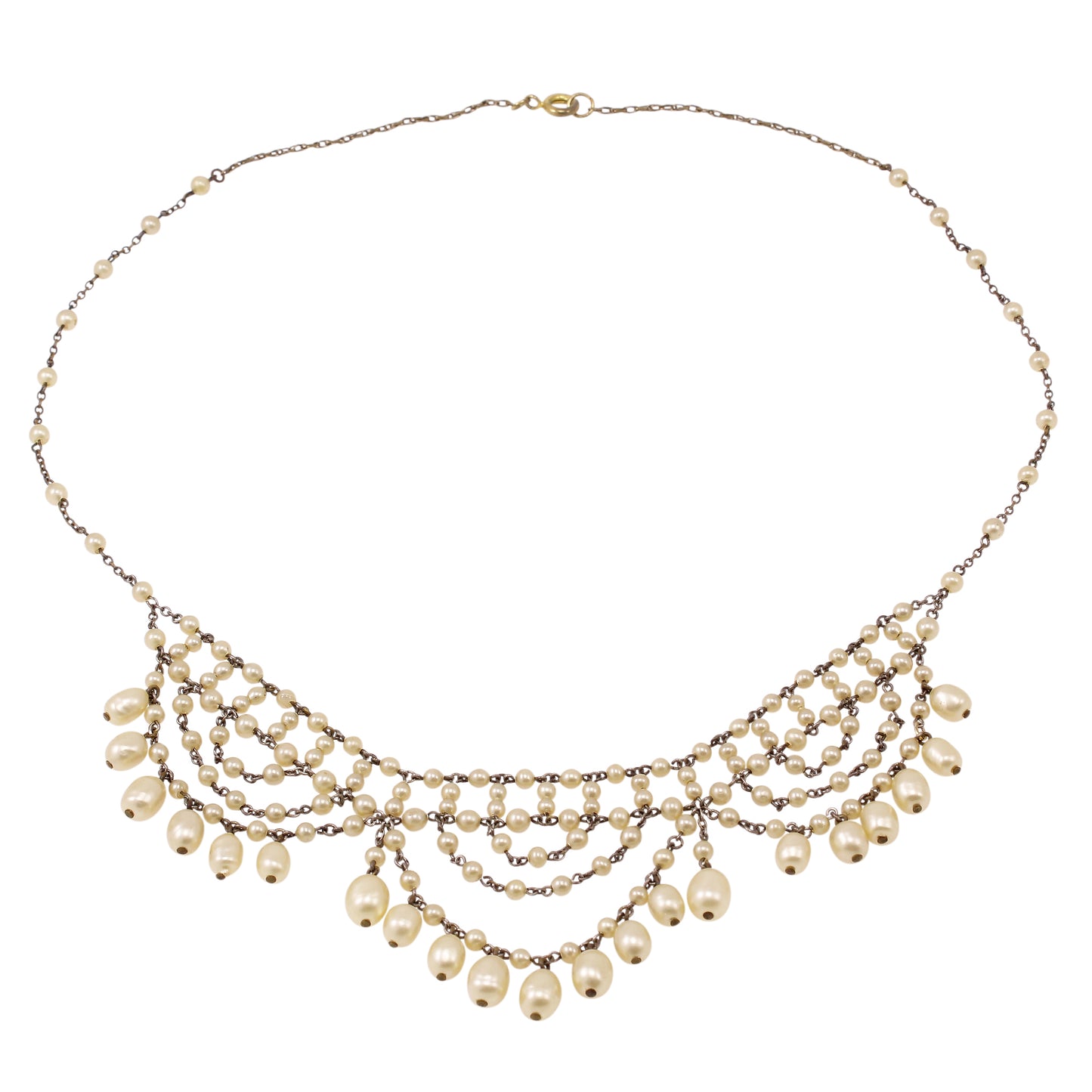 Edwardian Antique Glass Pearl Festoon Necklace Front