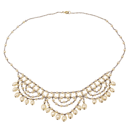 Edwardian Antique Glass Pearl Festoon Necklace Front