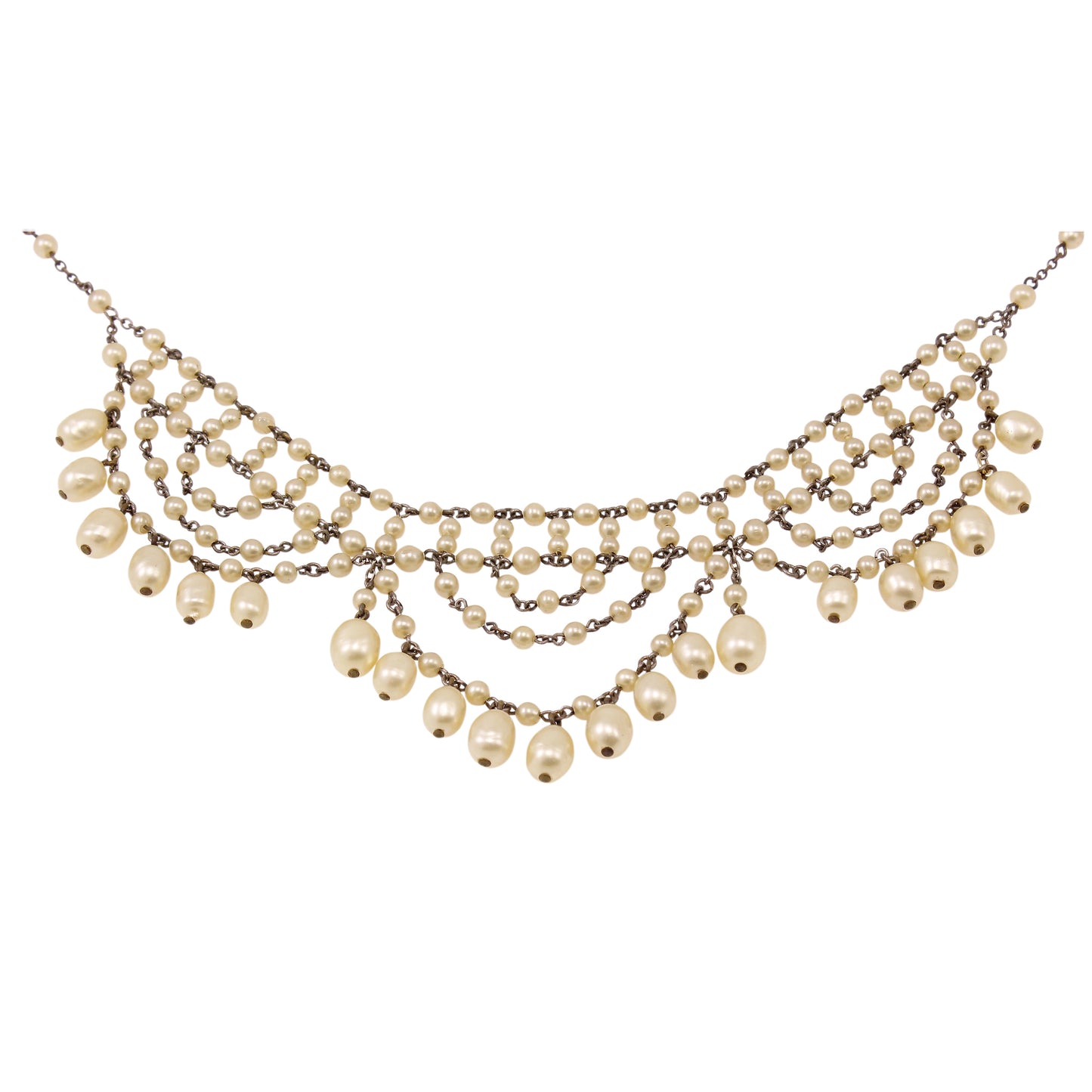 Edwardian Antique Glass Pearl Festoon Necklace Close