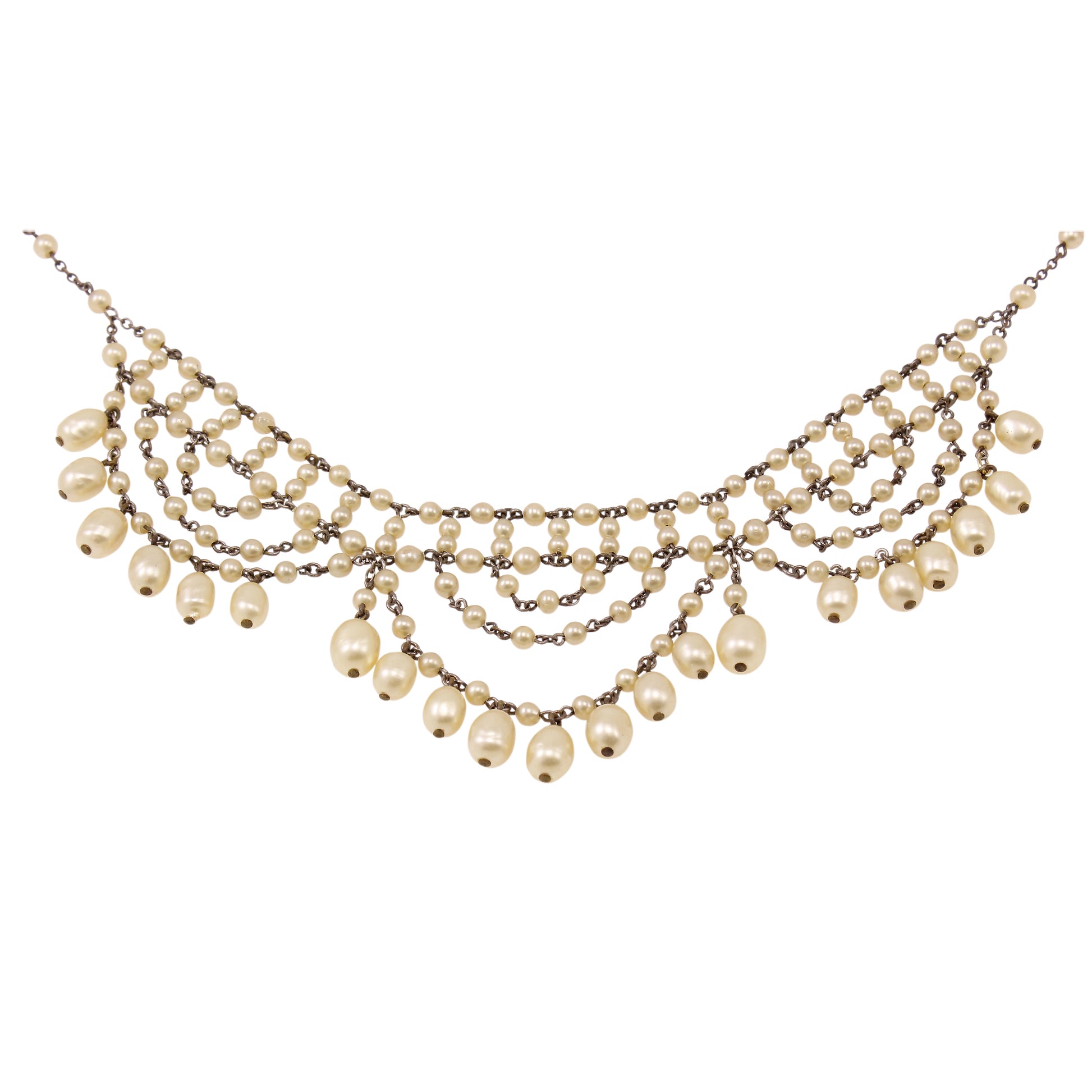 Edwardian Antique Glass Pearl Festoon Necklace Close