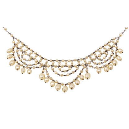 Edwardian Antique Glass Pearl Festoon Necklace Close