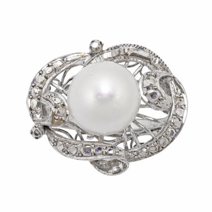 Vintage Sterling Silver Pearl Ring Front