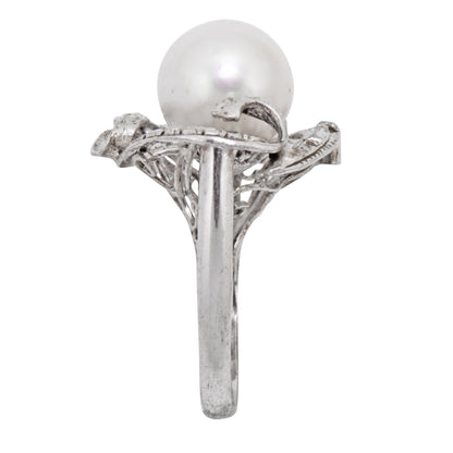 Vintage Sterling Silver Pearl Ring Side