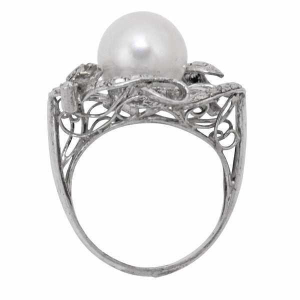Vintage Sterling Silver Pearl Ring Full Side
