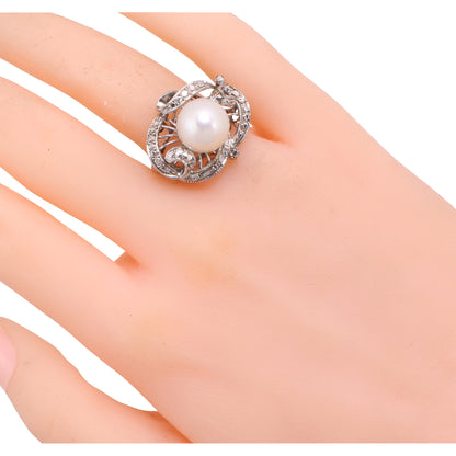 Vintage Sterling Silver Pearl Ring Worn