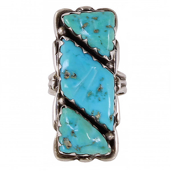 Zuni Alvina Quam Turquoise and Sterling Ring Front