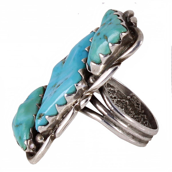 Zuni Alvina Quam Turquoise and Sterling Ring Side