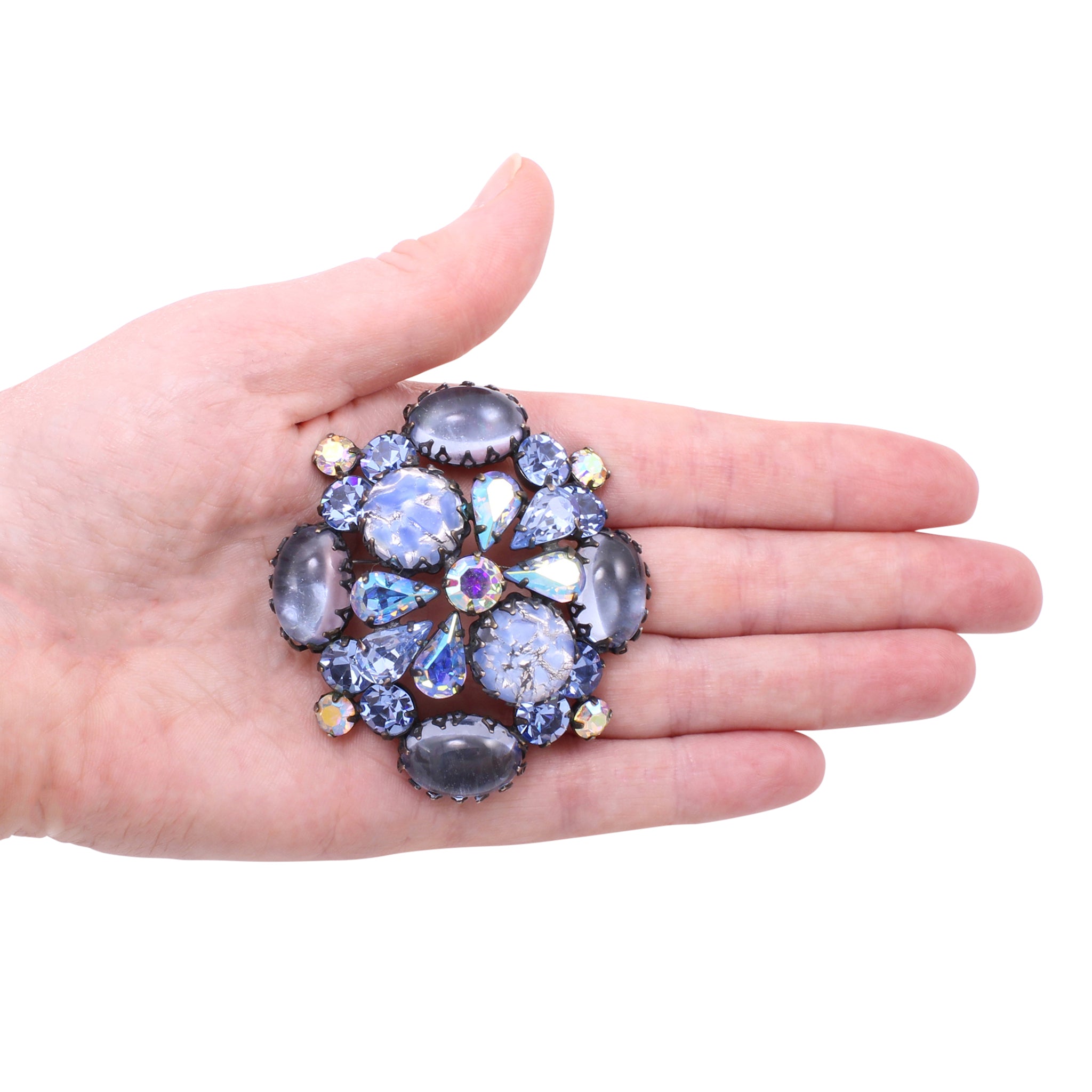Regency in Blues Rhinestone and Cabochon Pin Brooch – The