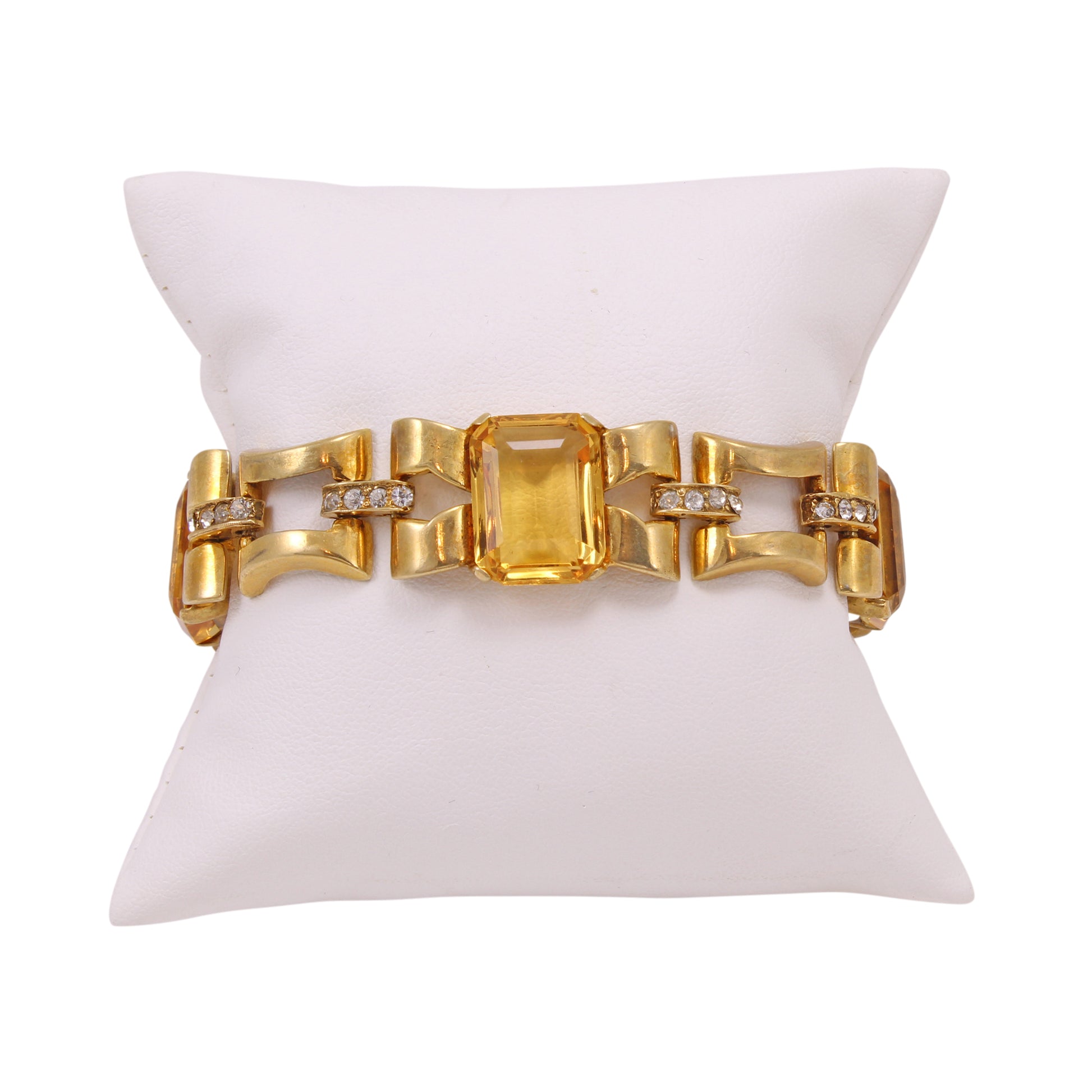 Retro Sterling Vermeil Citrine Rhinestone Bracelet Front