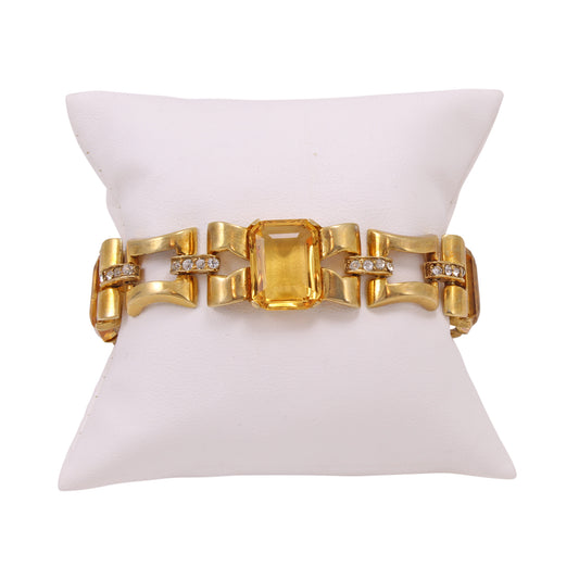 Retro Sterling Vermeil Citrine Rhinestone Bracelet Front