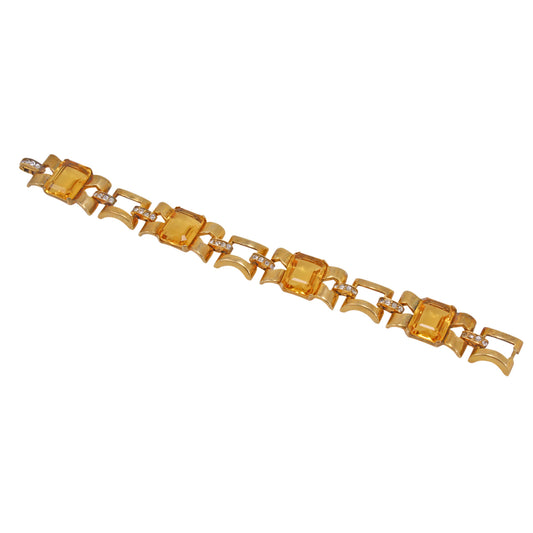 Retro Sterling Vermeil Citrine Rhinestone Bracelet Full