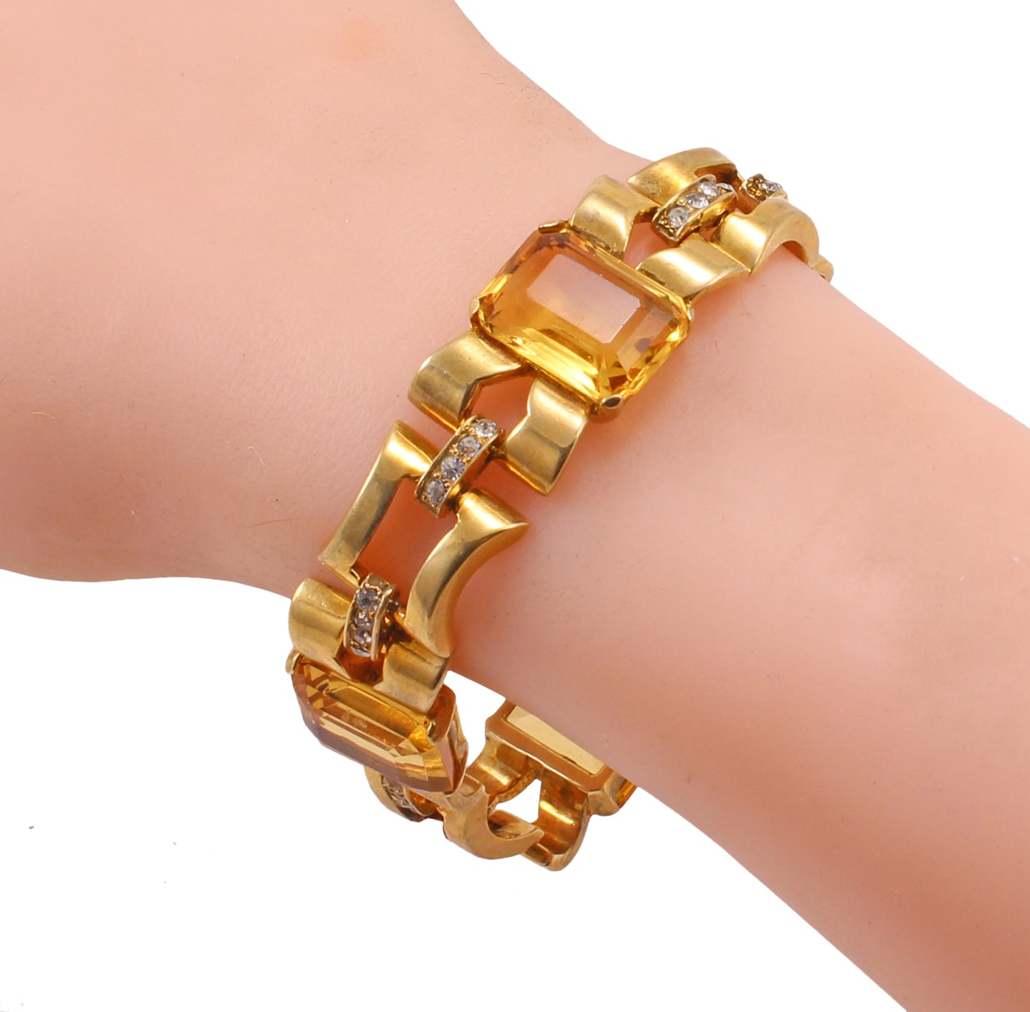 Retro Sterling Vermeil Citrine Rhinestone Bracelet Worn