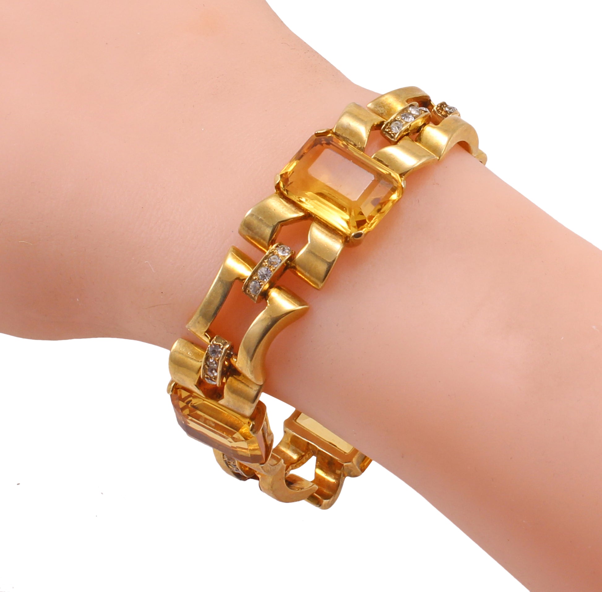 Retro Sterling Vermeil Citrine Rhinestone Bracelet Worn