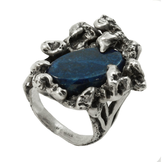 Brutalist Sterling Silver and Lapis Lazuli Ring Front