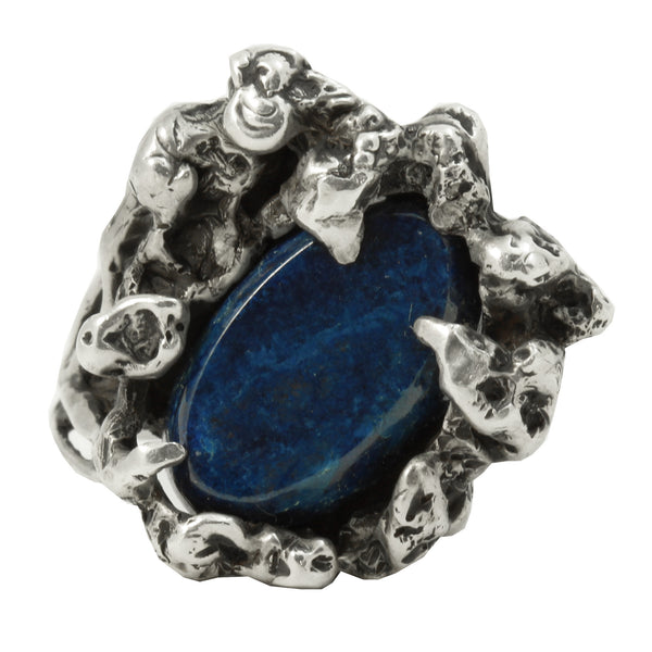 Brutalist Sterling Silver and Lapis Lazuli Ring Front