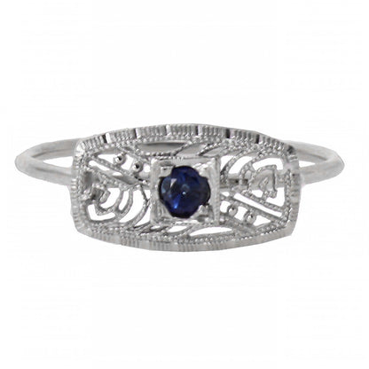 Art Deco 14k White Gold Filigree and Sapphire Conversion Ring Full