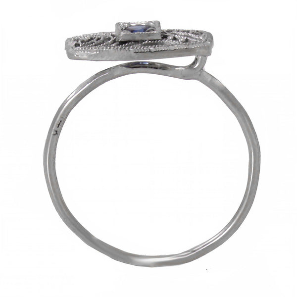Art Deco 14k White Gold Filigree and Sapphire Conversion Ring Side