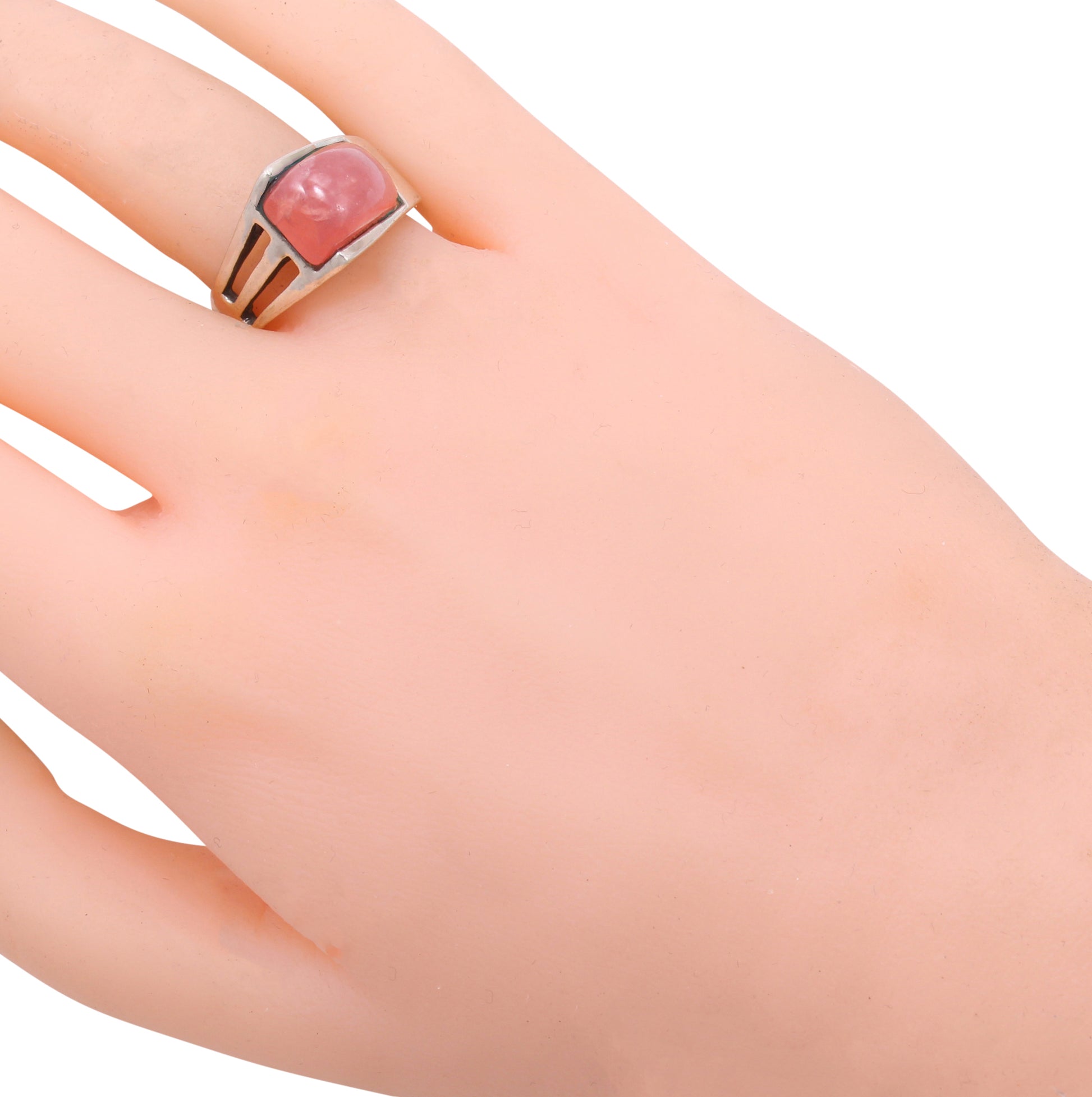 Rose Quartz Modernist Sterling Silver Ring Worn