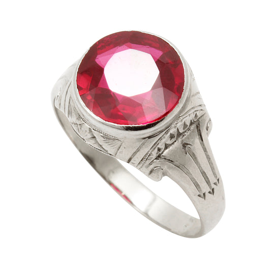 Art Deco Lab Ruby 10k White Gold Ring 