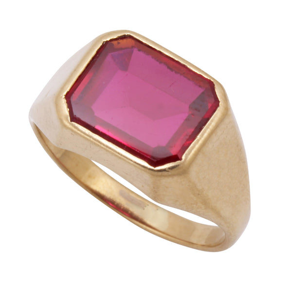Mid-Century Lab Ruby and 10k Yellow Gold Ring Side
