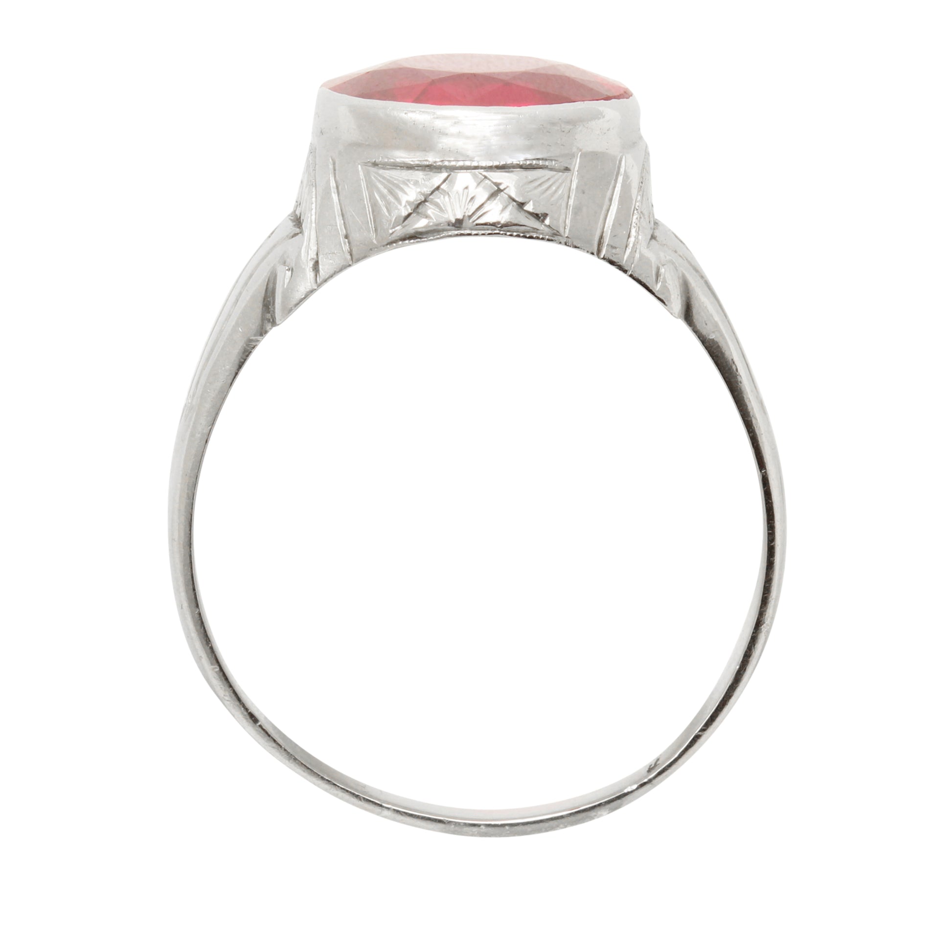 Art Deco Lab Ruby 10k White Gold Ring Side