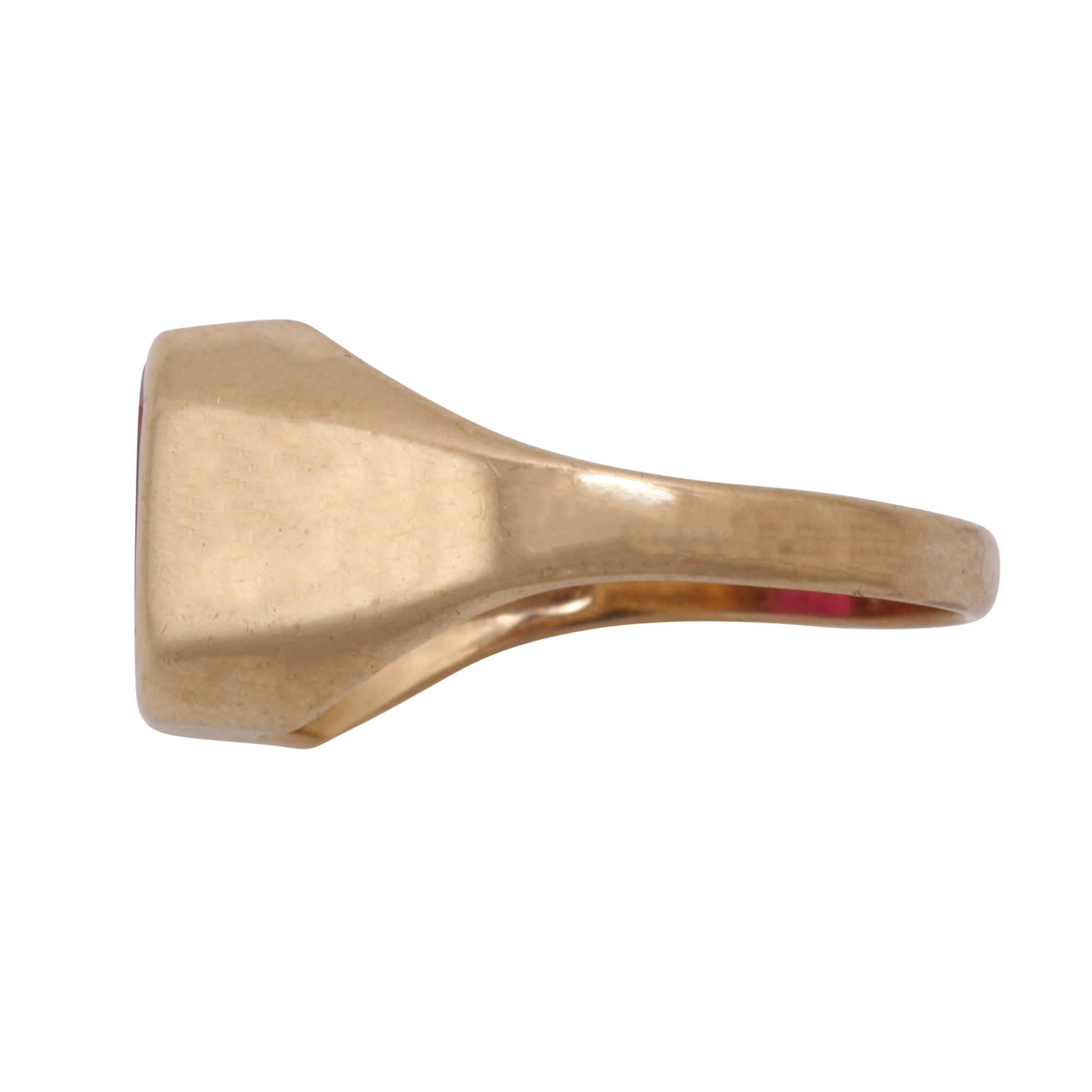 Mid-Century Lab Ruby and 10k Yellow Gold Ring Side