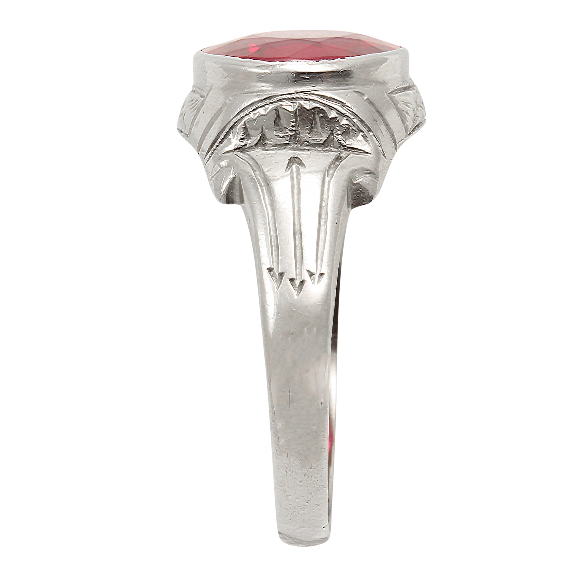 Art Deco Lab Ruby 10k White Gold Ring Side