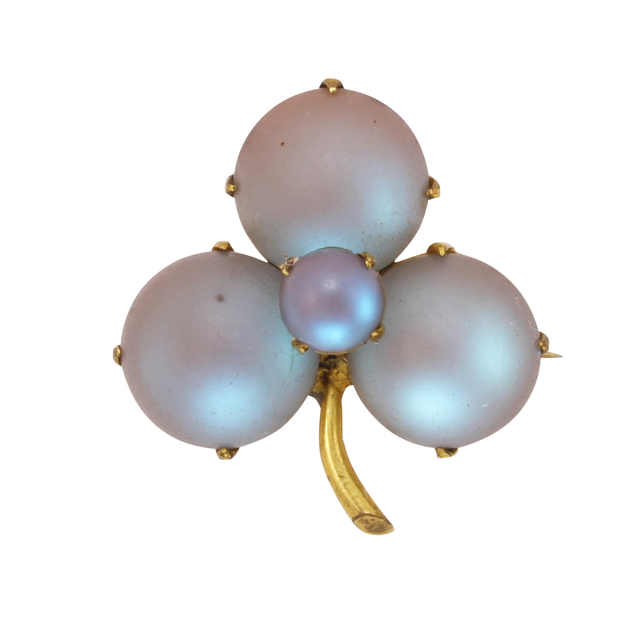 Victorian Saphiret Glass Cabochon Shamrock Clover Pin
