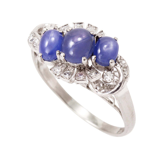 Vintage Diamond and Star Sapphire Cabochon 14k Gold Ring