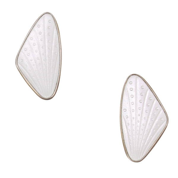 White Basse-taille Enamel Sterling Earrings Front