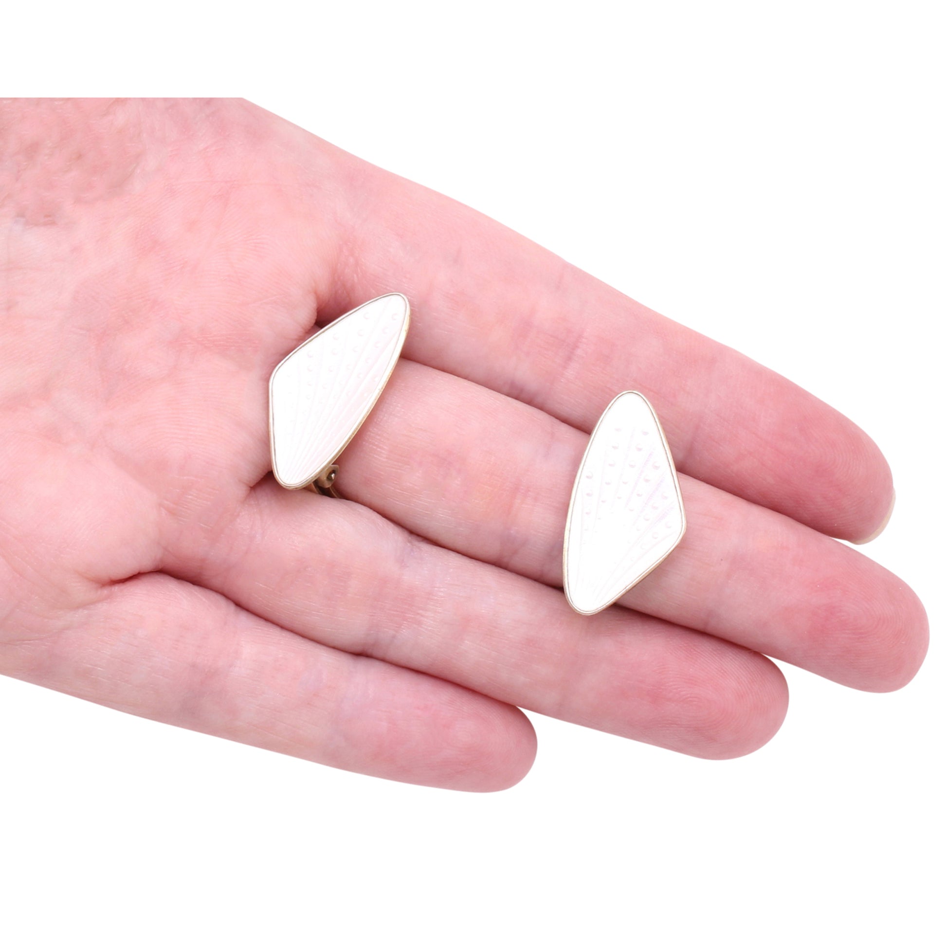 White Basse-taille Enamel Sterling Earrings Held